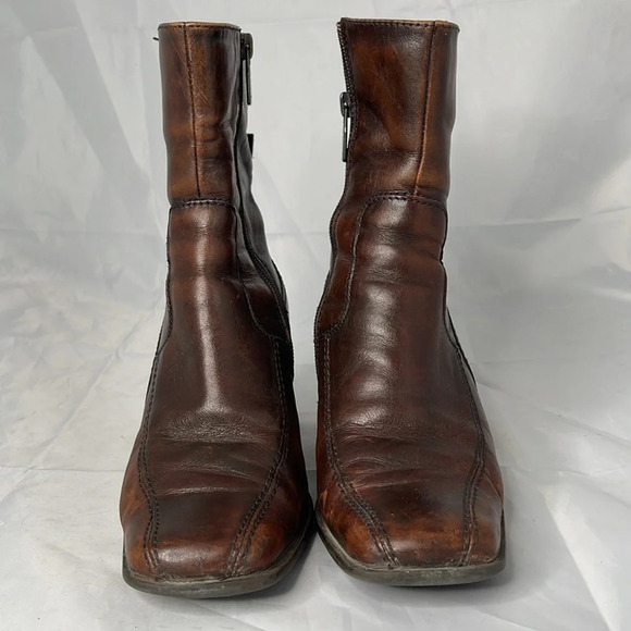 VINTAGE Y2K Spring Distressed Brown Leather Square Toe Over the Ankle Boots 36 - Picture 3 of 16